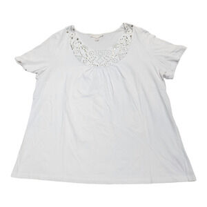 JM Collection Woman Embellished White Short Sleeve Shirt 1X